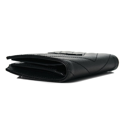 Saint Laurent Grain De Poudre Matelasse Chevron Monogram Zipped Card Case Black 8 of 13