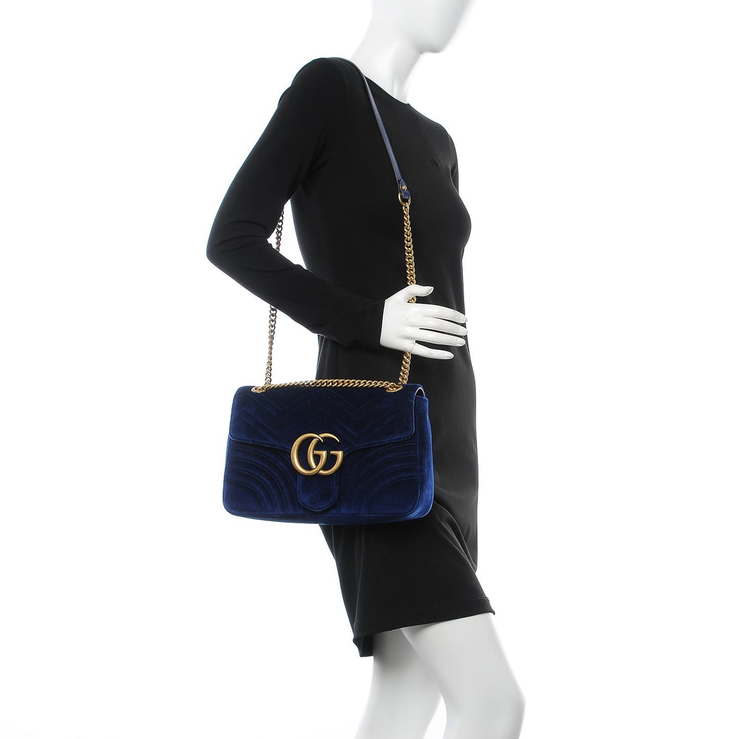 Velvet Matelasse Medium GG Marmont Shoulder Bag Cobalt Blue
