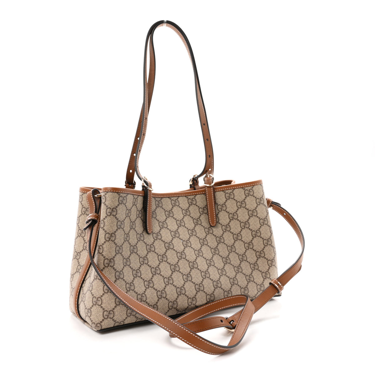Gucci GG Supreme Monogram Emblem Medium Tote Bag Beige Dark Brown 3 of 10