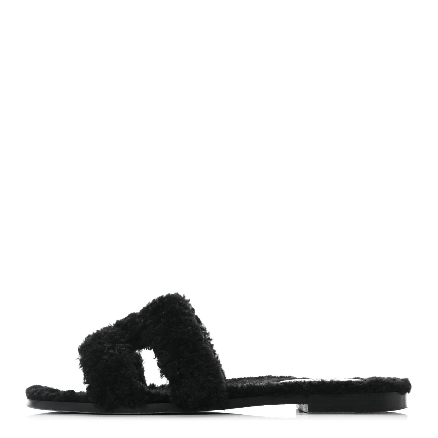 Hermes Woolskin Oran Sandals 38.5 Black 1 of 9