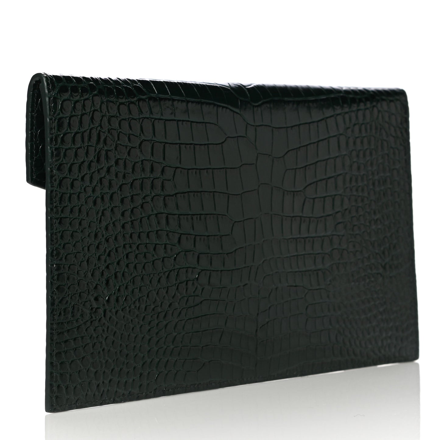 Calfskin Crocodile Embossed Uptown Monogram Clutch Dark Green