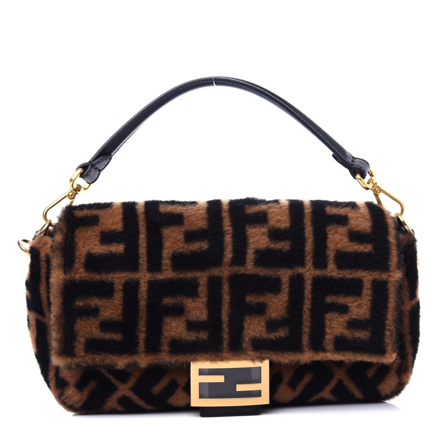Shearling Vitello Dolce Macro FF 1974 Baguette Tobacco Black
