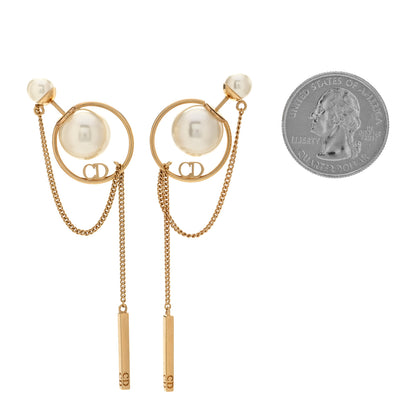 Christian Dior Pearl Tribales Dangle Chain Earrings Gold 2 of 4