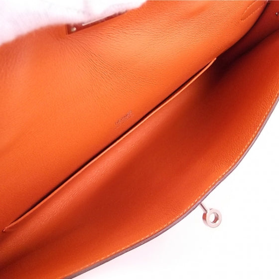 Box Leather Kelly Cut Clutch Orange