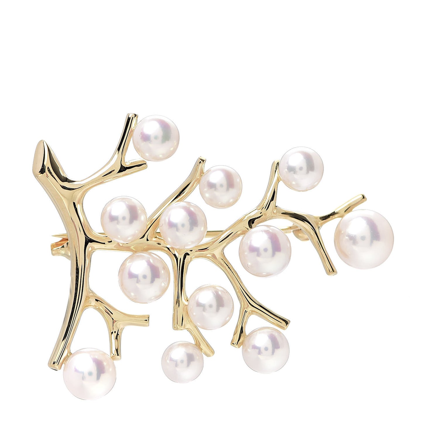 18K Yellow Gold Akoya Pearl 4.5-7mm Branch Brooch