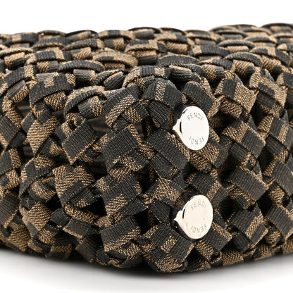 Fendi Fabric Jacquard FF 1974 Woven Knotted Mini Peekaboo I SEE U Satchel Tobacco Moro 12 of 13