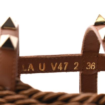 Valentino Garavani Calfskin Rockstud Ankle Strap Torchon Espadrille Caged 30/55mm Sandals 36 Saddle Brown 8 of 8