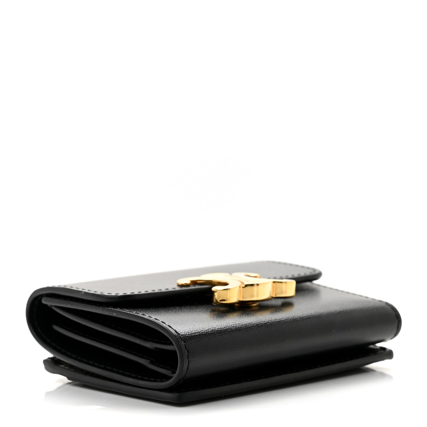 Calfskin Compact Triomphe Wallet With Coin Purse Black