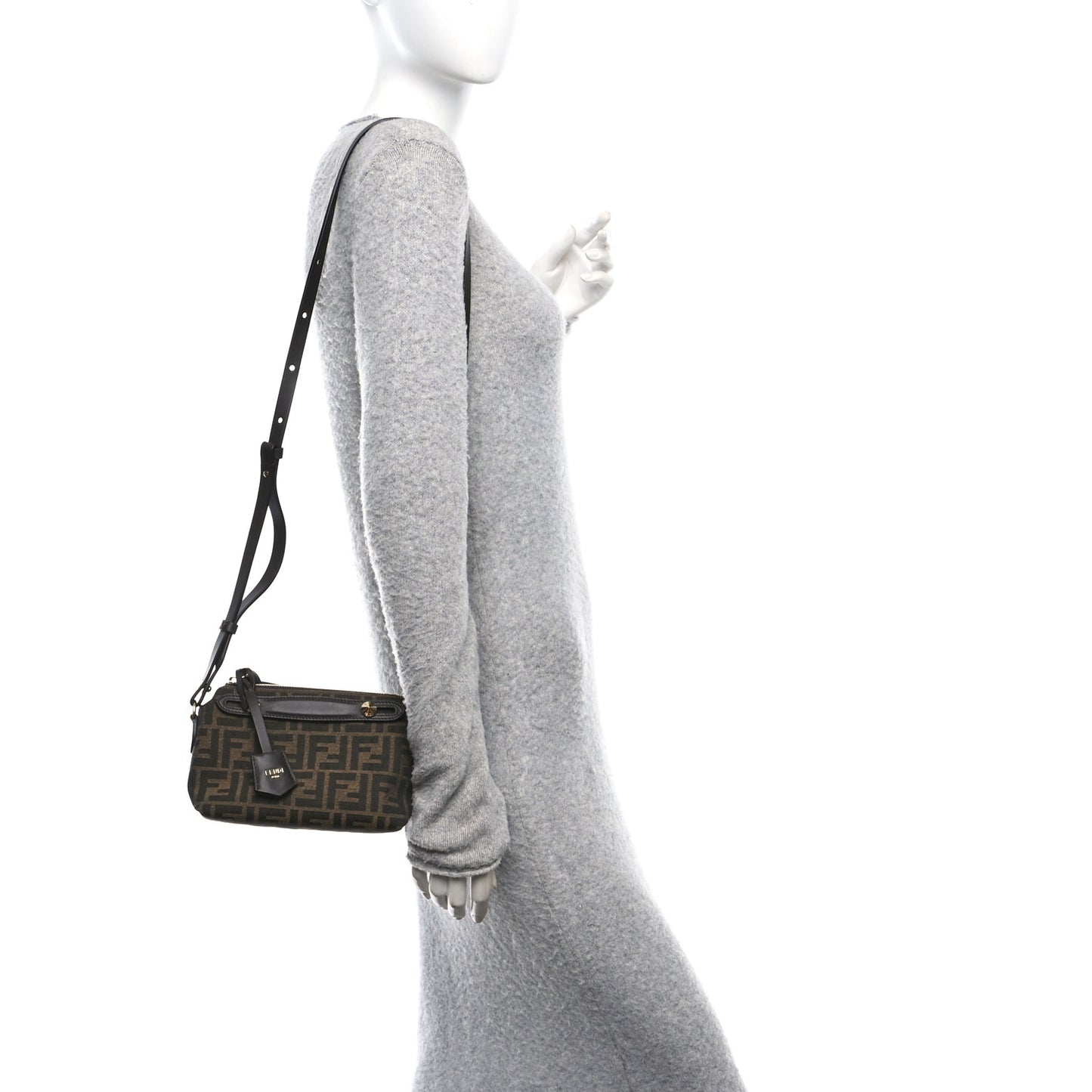 Vitello Grace Jacquard FF Mini By The Way Boston Bag Tobacco Moro Ebano