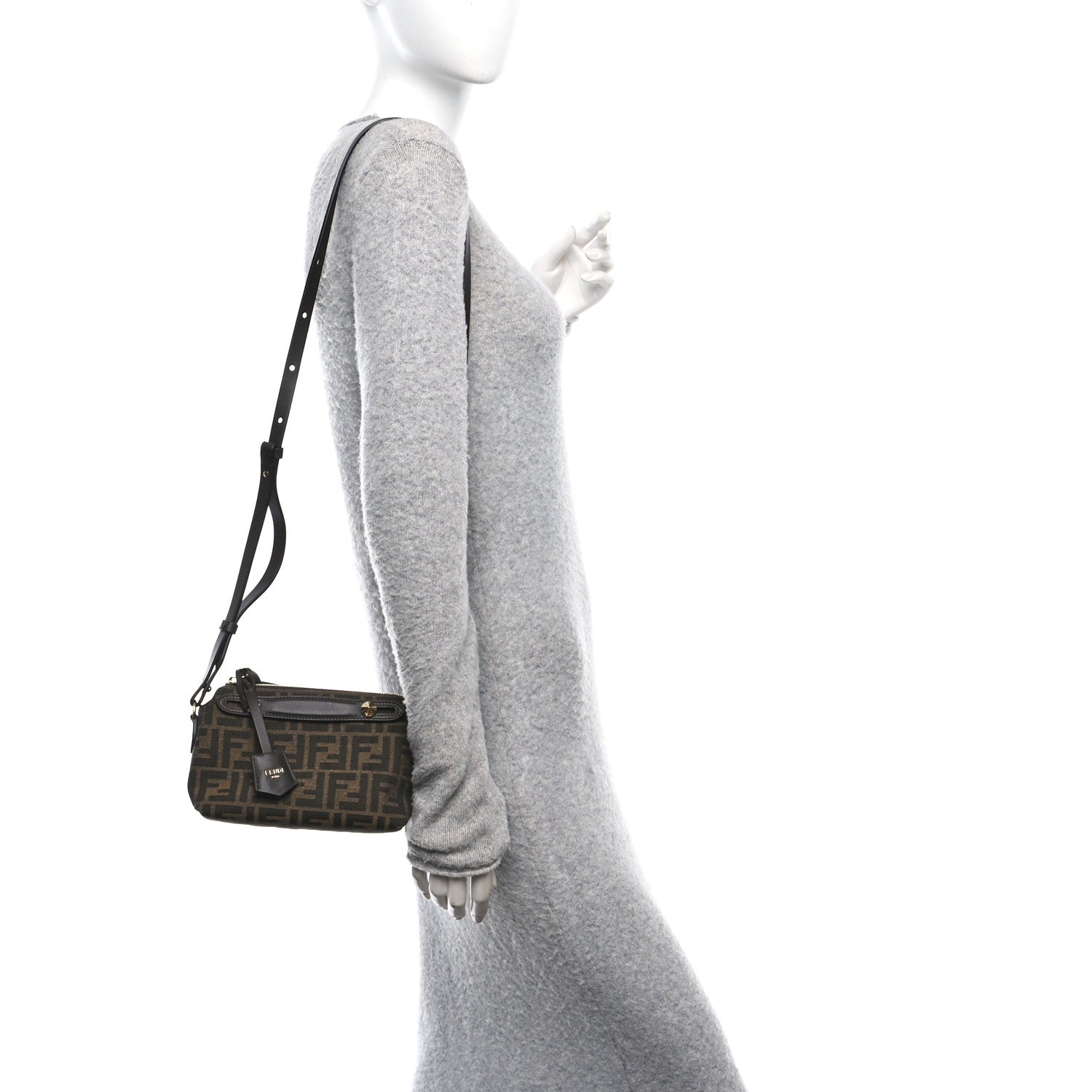Fendi Vitello Grace Jacquard FF Mini By The Way Boston Bag Tobacco Moro Ebano 2 of 11