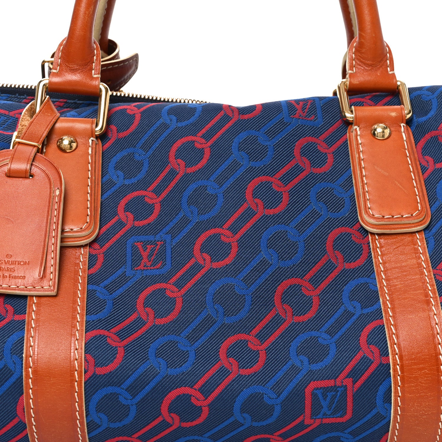 Louis Vuitton Calfskin Canvas Ouvea Keepall 40  Blue Red 7 of 9