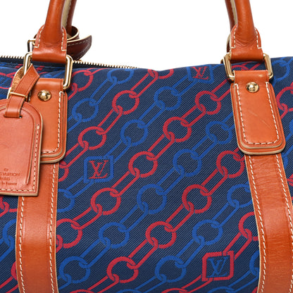 Louis Vuitton Calfskin Canvas Ouvea Keepall 40  Blue Red 7 of 9
