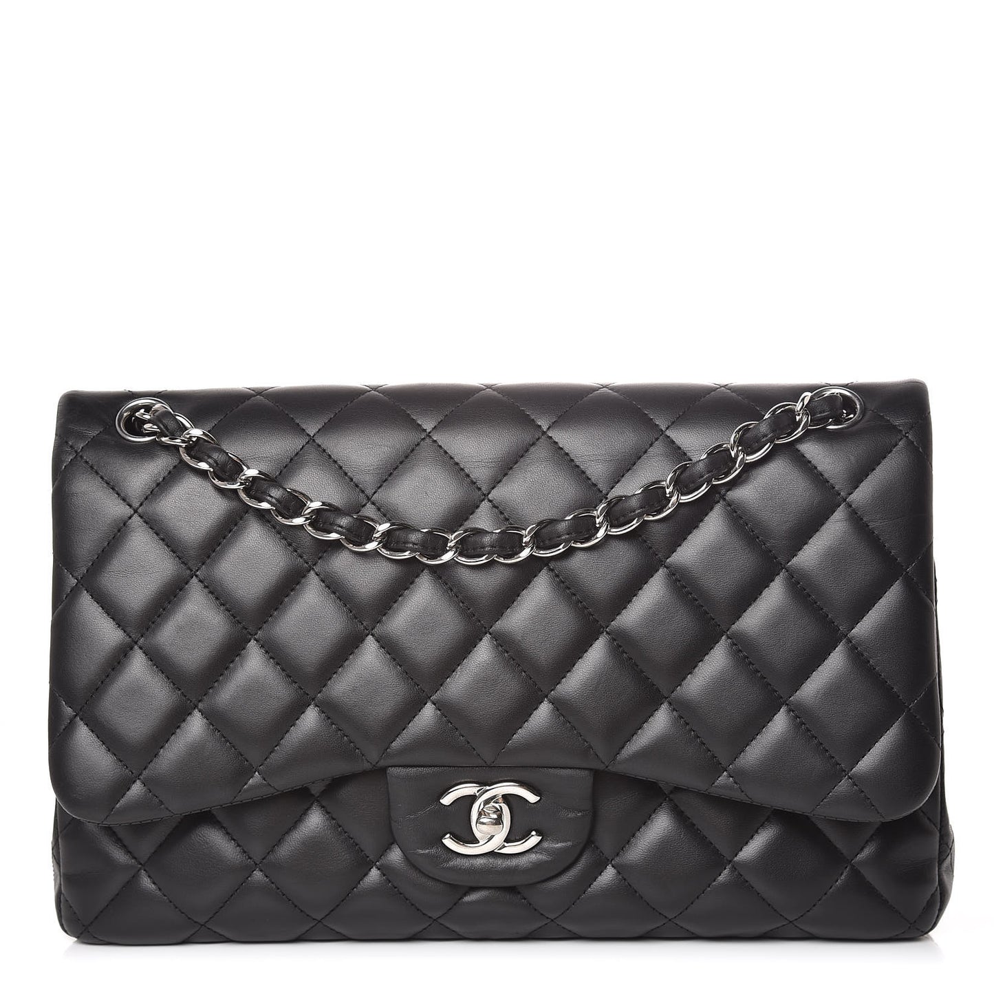 Lambskin Quilted Jumbo Double Flap Black