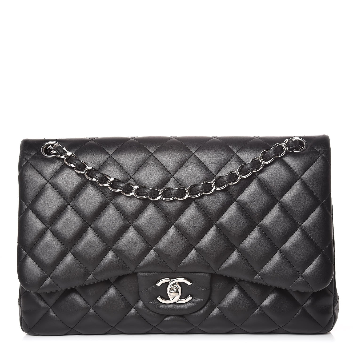 Chanel Lambskin Quilted Jumbo Double Flap Black 1 of 14