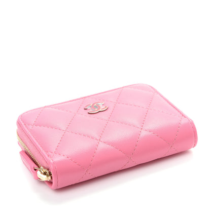 Chanel Lambskin Quilted Zip Around Coin Purse Wallet Pink Yellow 4 of 8