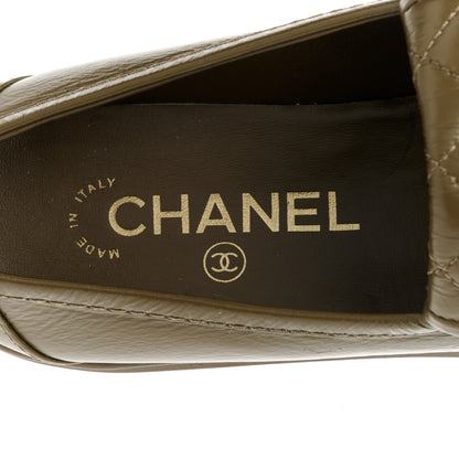 Chanel Lambskin Quilted CC Turnlock Loafers 40 Khaki 8 of 10