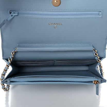 Chanel Caviar Quilted Crystal CC Wallet On Chain WOC Light Blue 5 of 12