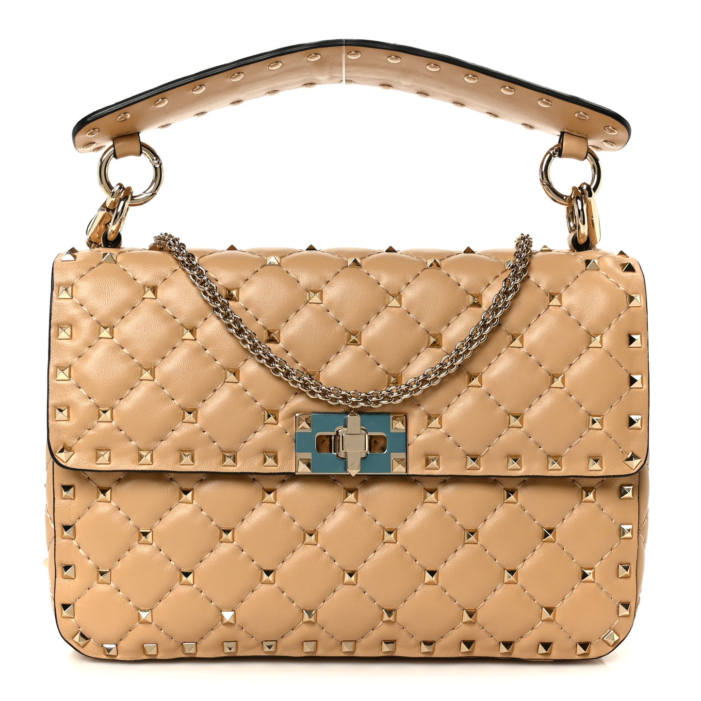 Nappa Medium Rockstud Spike Shoulder Bag Soft Noisette