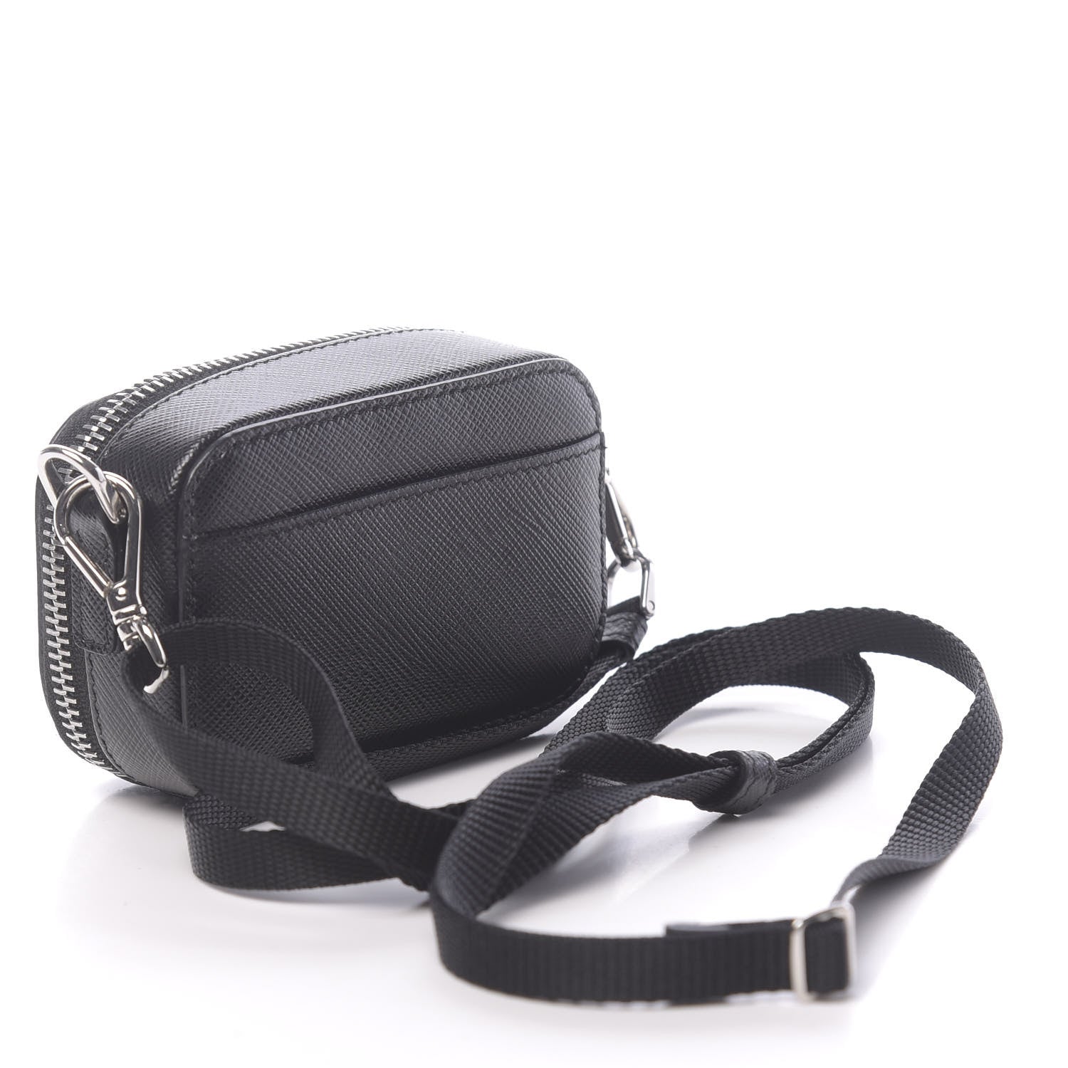 Prada Saffiano Travel Metal Triangle Logo Mini Pouch Shoulder Bag Black 3 of 9