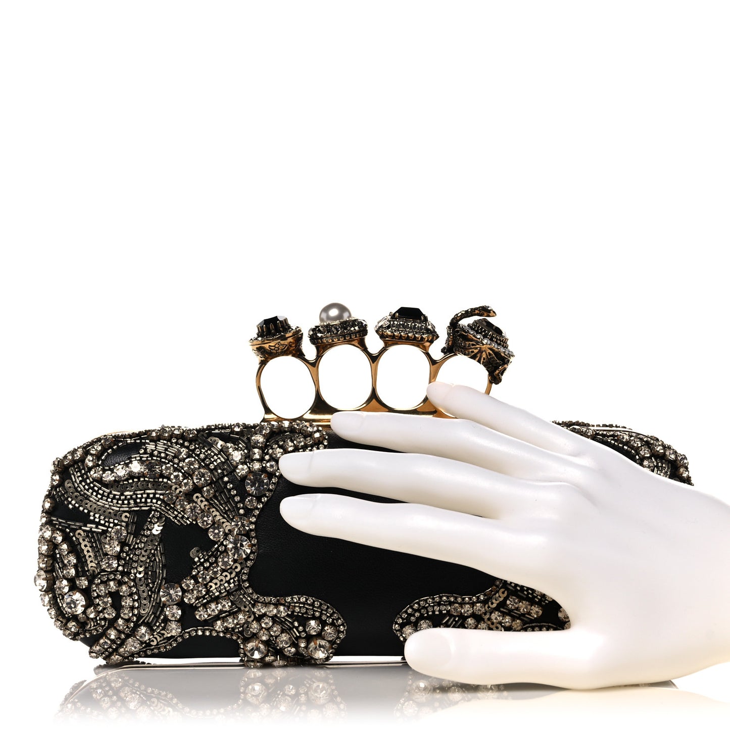 Silk Crystal Knucklebox Clutch Black