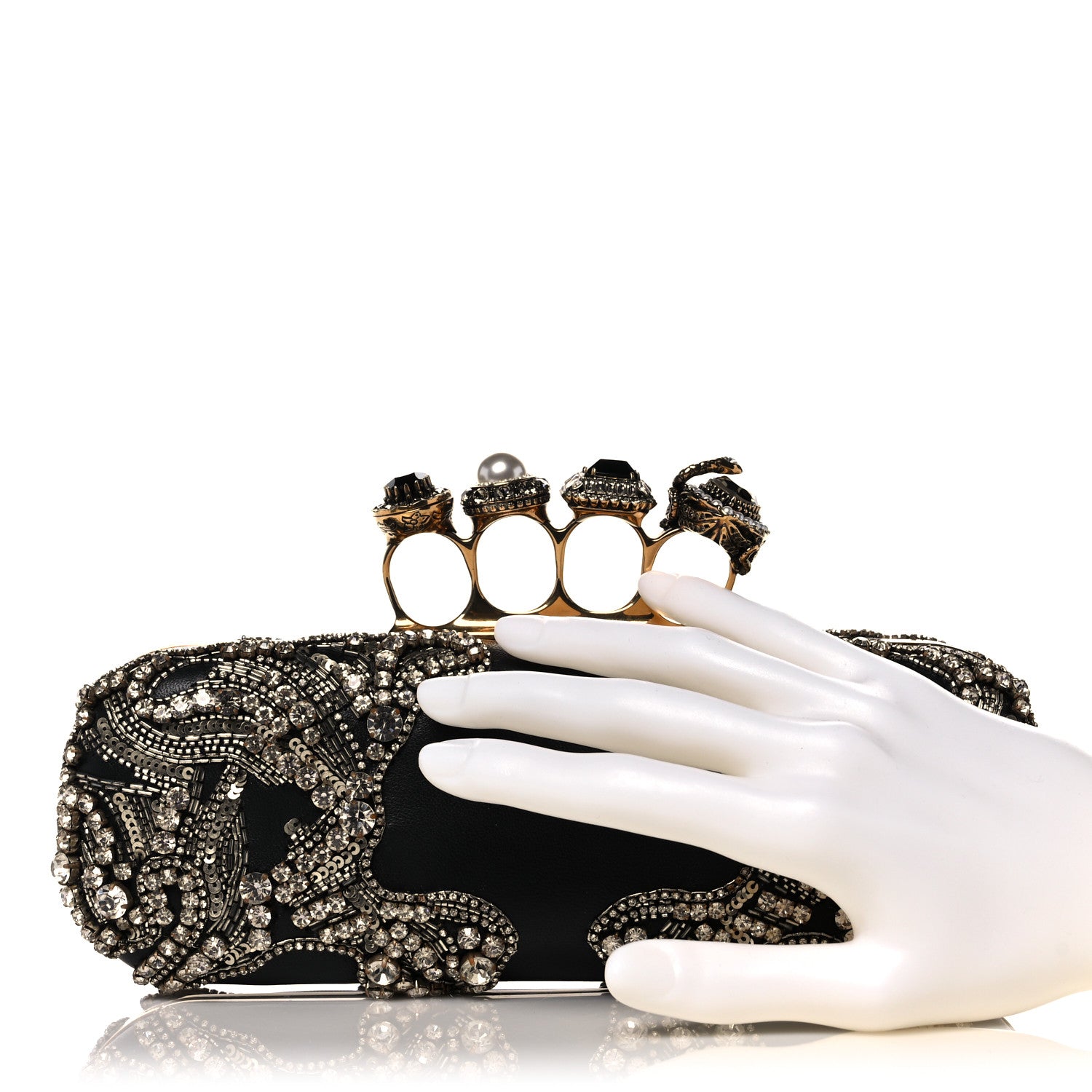 Alexander McQueen Silk Crystal Knucklebox Clutch Black 3 of 8