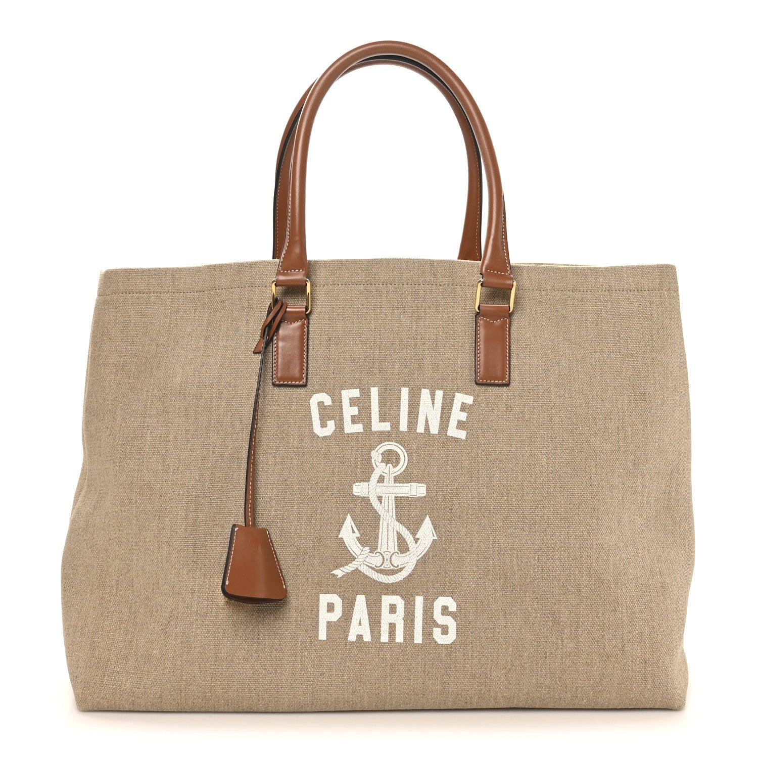Celine Canvas Calfskin Paris Horizontal Cabas Tan 1 of 10