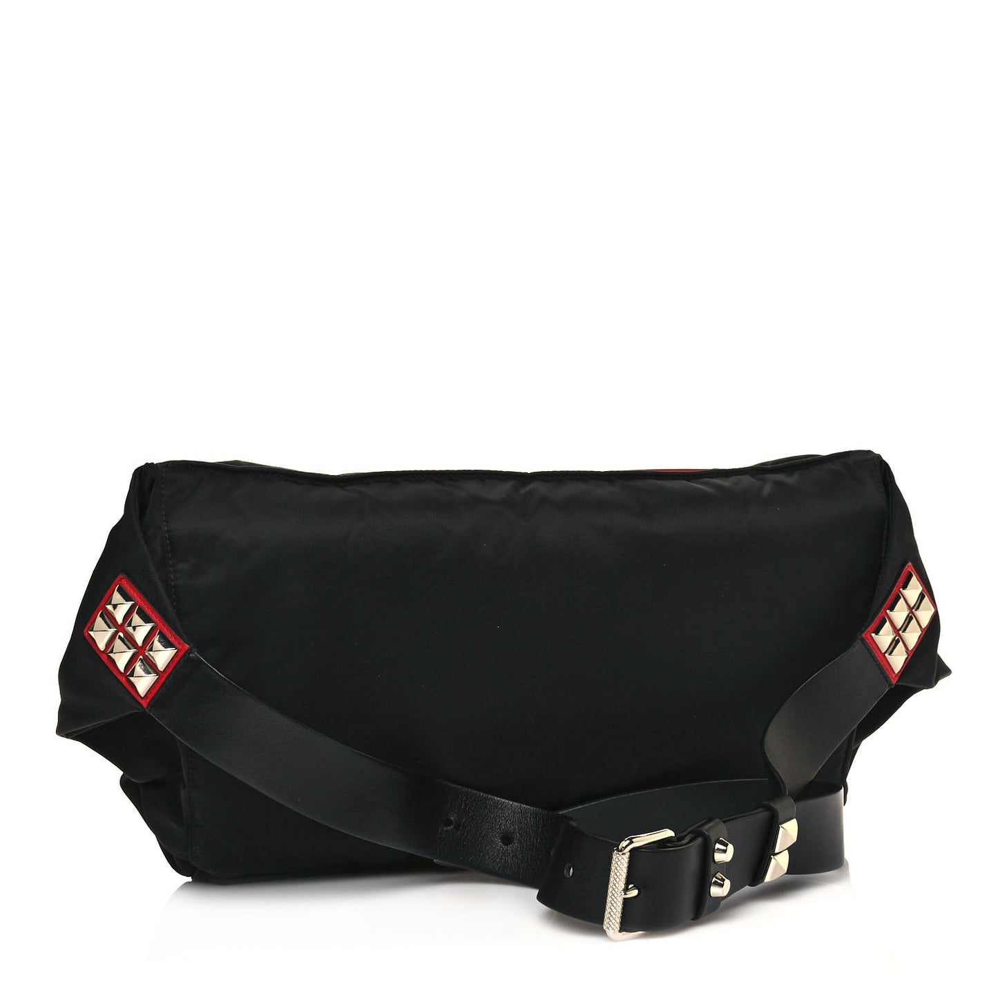 Tessuto Nylon Calfskin Studded Belt Bag Black