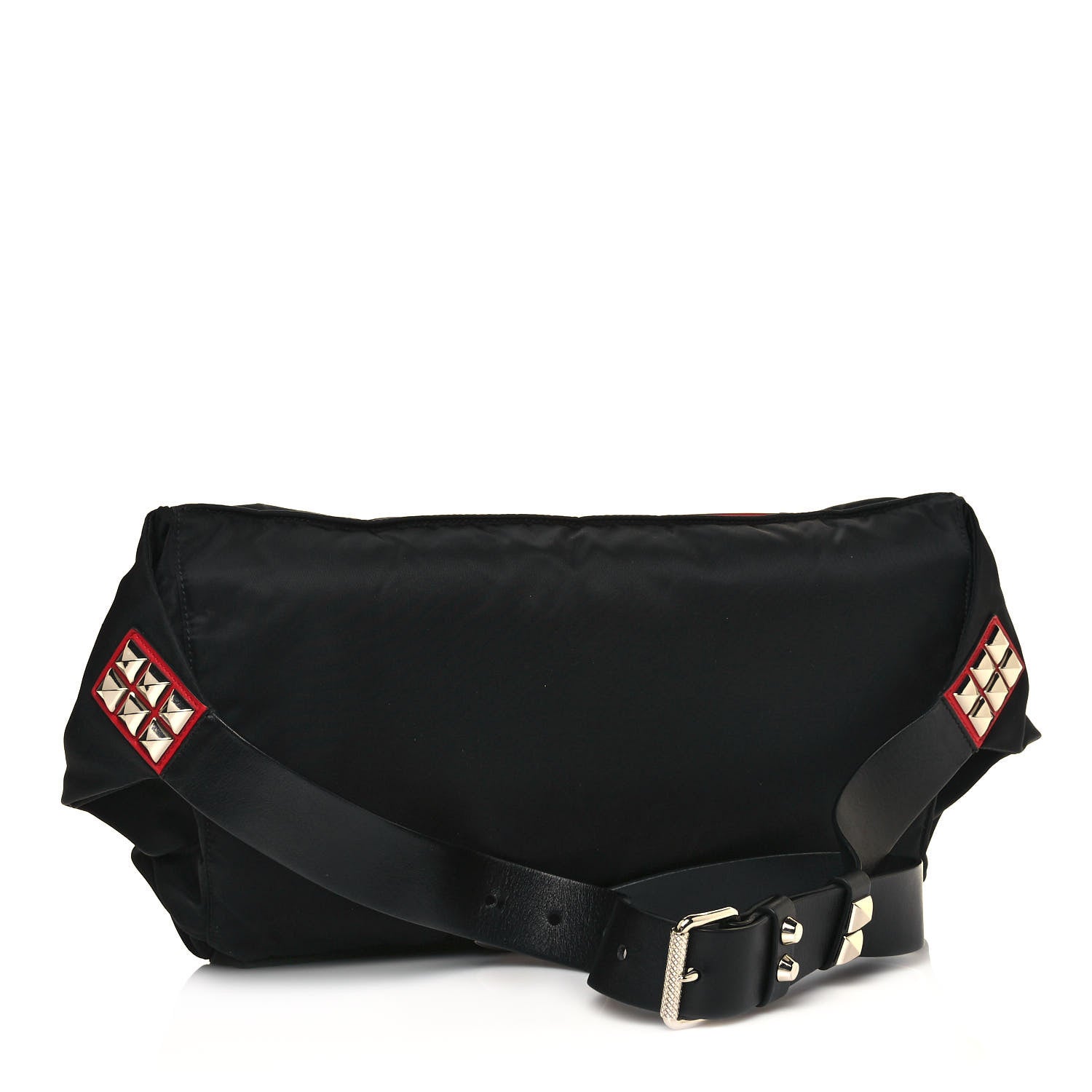 Prada Tessuto Nylon Calfskin Studded Belt Bag Black 2 of 9
