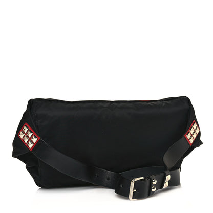 Prada Tessuto Nylon Calfskin Studded Belt Bag Black 2 of 9