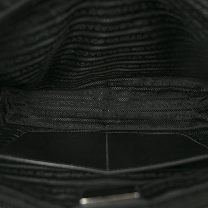 Prada Tessuto Nylon Saffiano Large Double Snap Buckle Messenger Bag Black 5 of 10