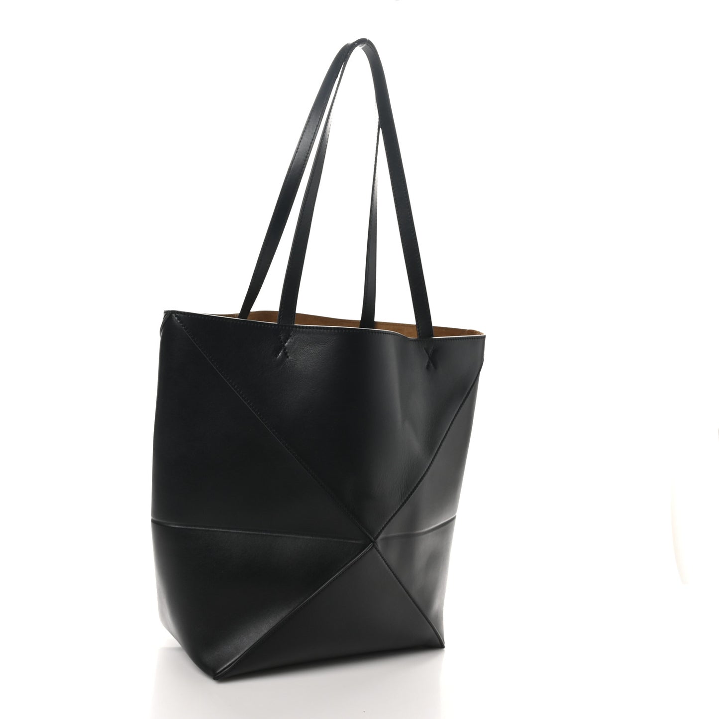 Shiny Calfskin Medium Puzzle Fold Tote Black