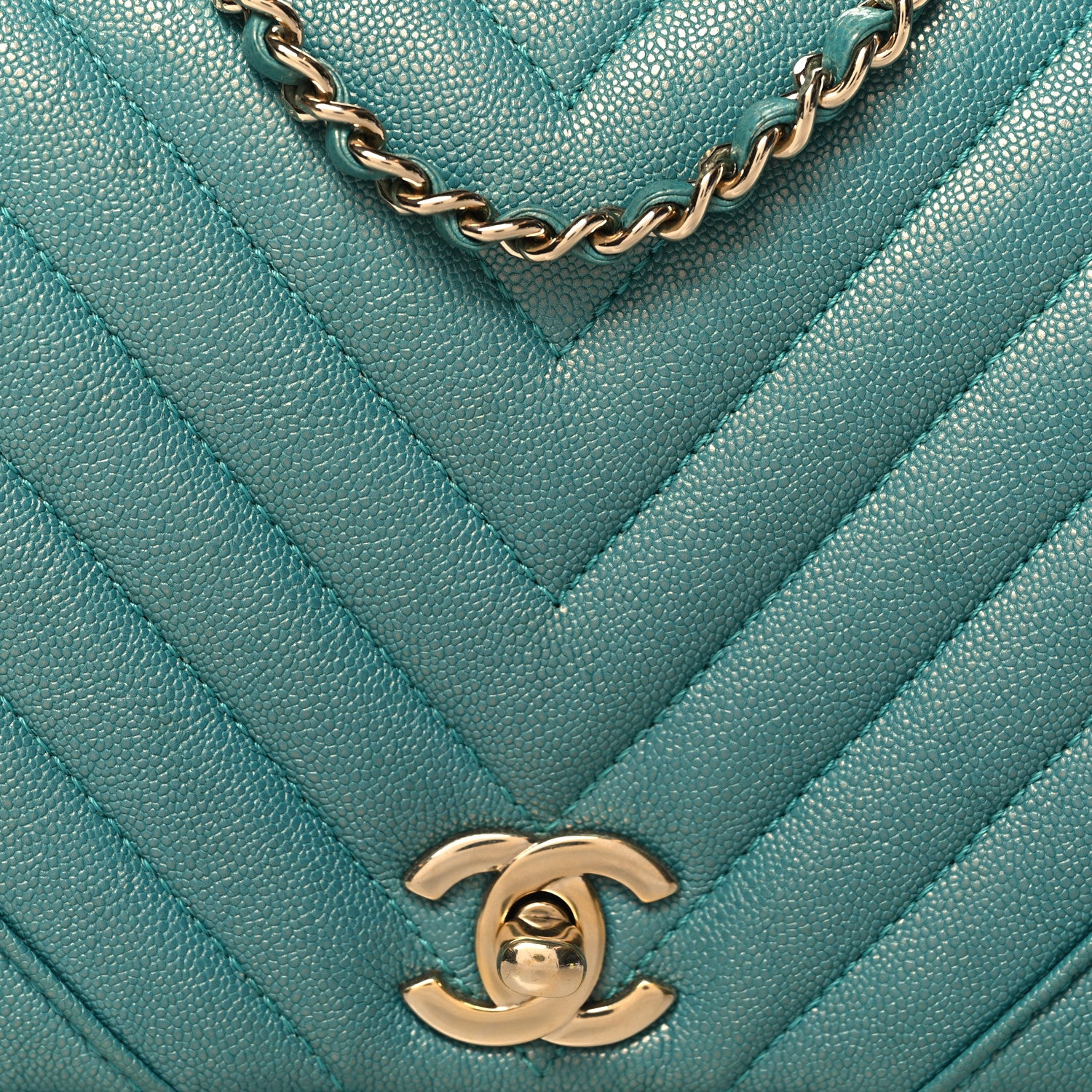 Chanel Caviar Chevron Quilted Small Statement Flap Turqouise 8 of 12