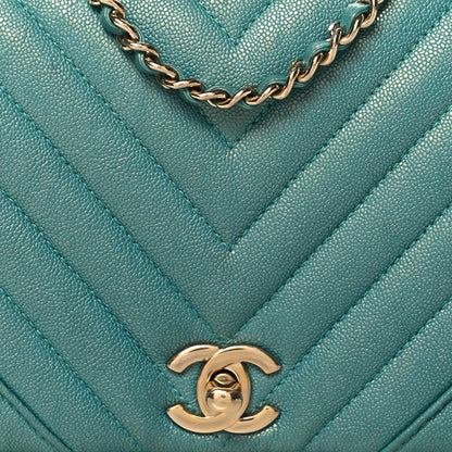 Chanel Caviar Chevron Quilted Small Statement Flap Turqouise 8 of 12