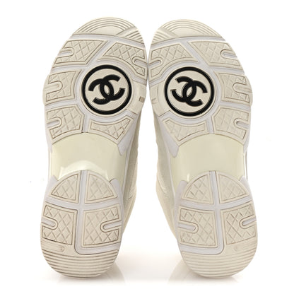 Chanel Suede Calfskin Fabric CC Sneakers 38.5 White 6 of 10