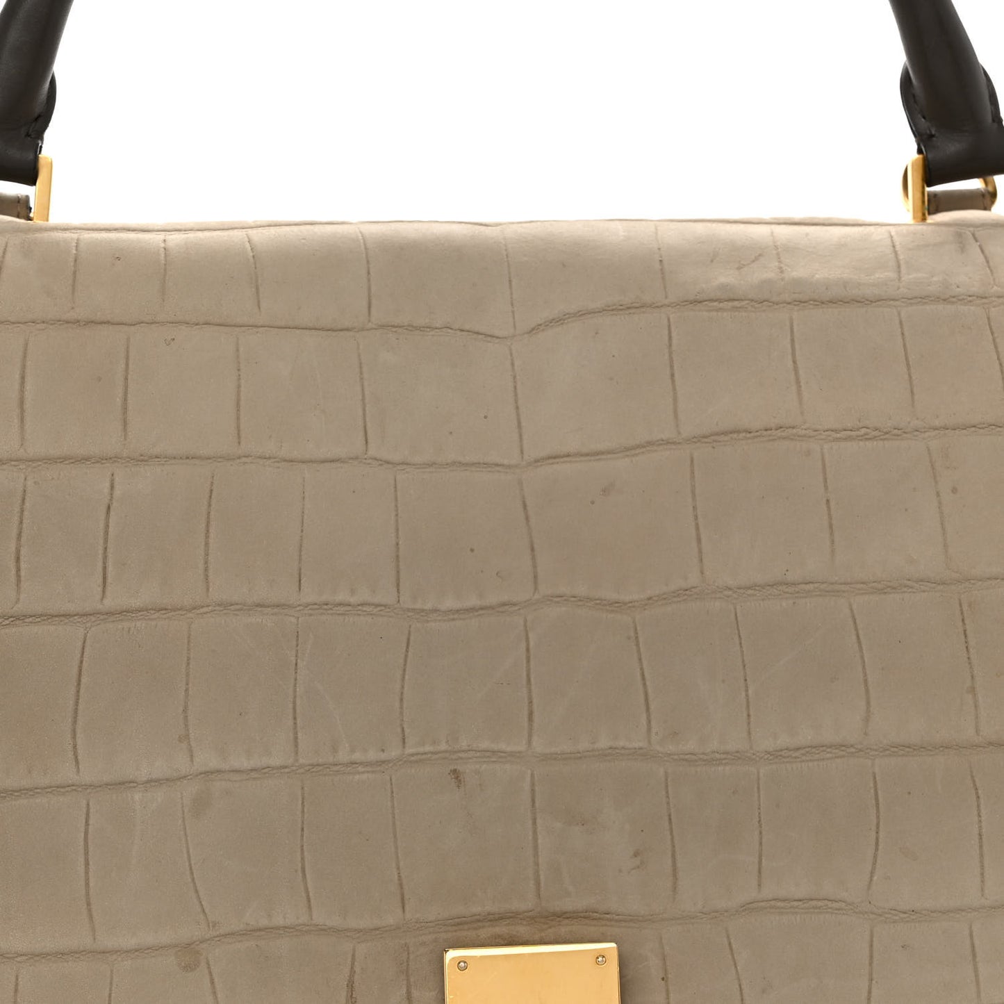 Crocodile Embossed Calfskin Suede Medium Trapeze Taupe