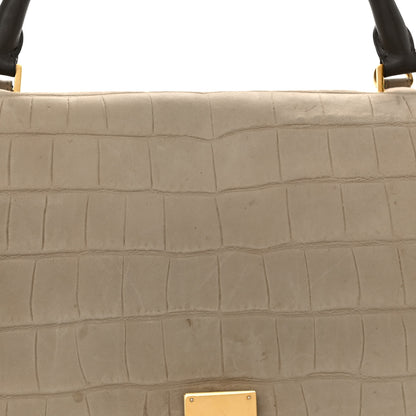 Celine Crocodile Embossed Calfskin Suede Medium Trapeze Taupe 7 of 10