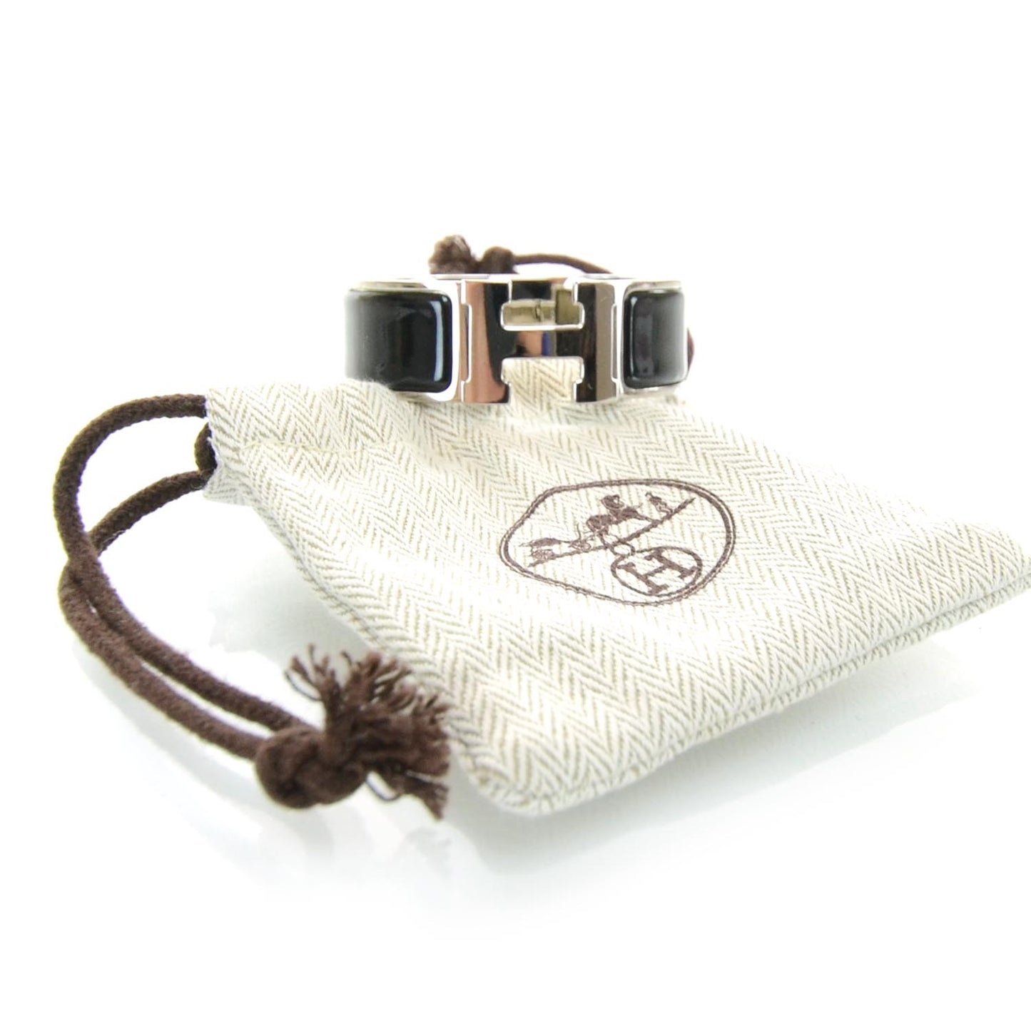 Enamel Clic Clac H Bracelet Wide Black Silver