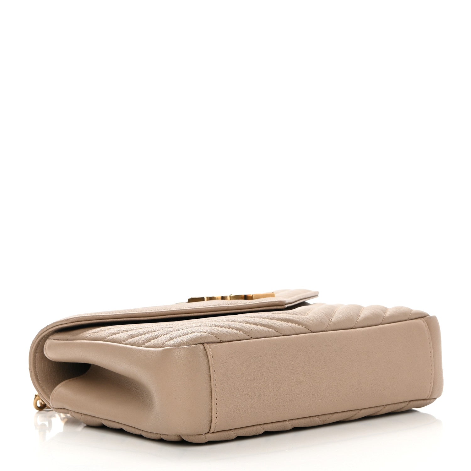Saint Laurent Sheepskin Matelasse Chevron Monogram Medium College Bag Dark Beige 4 of 13