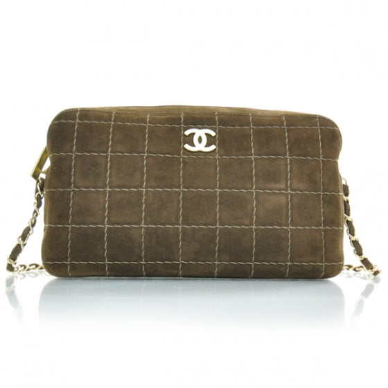 Chanel Suede Square Stitched Shoulder Bag Brown 1 of 12
