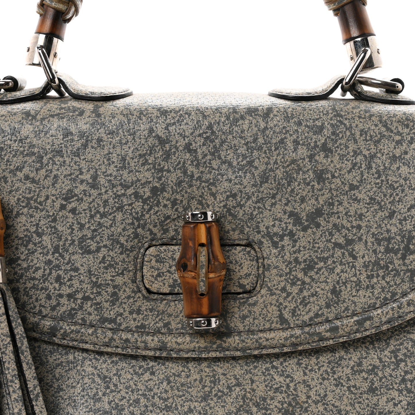 Calfskin Large New Bamboo Top Handle Bag Light Grey