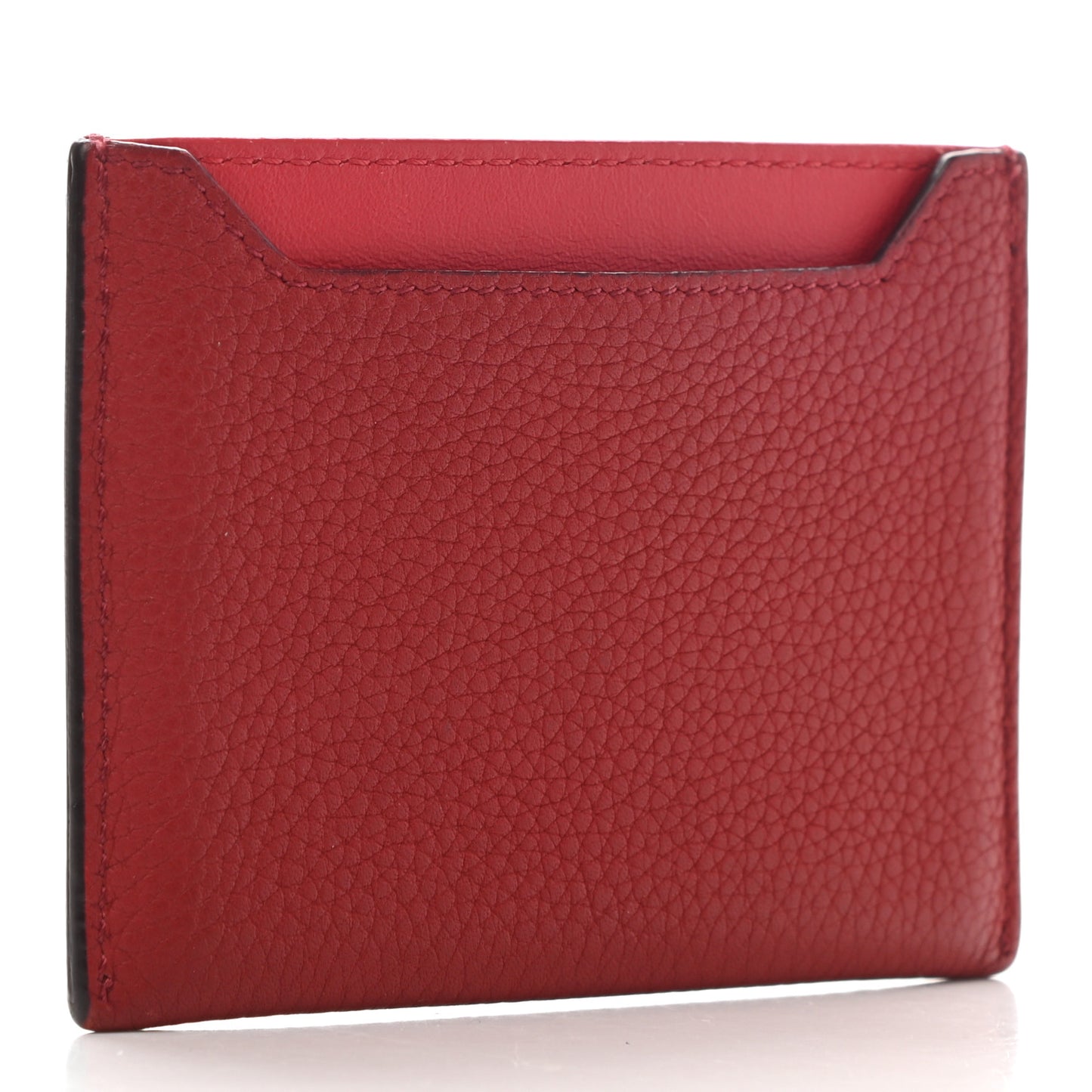 Drummed Calfskin Bi-Color Card Holder Red