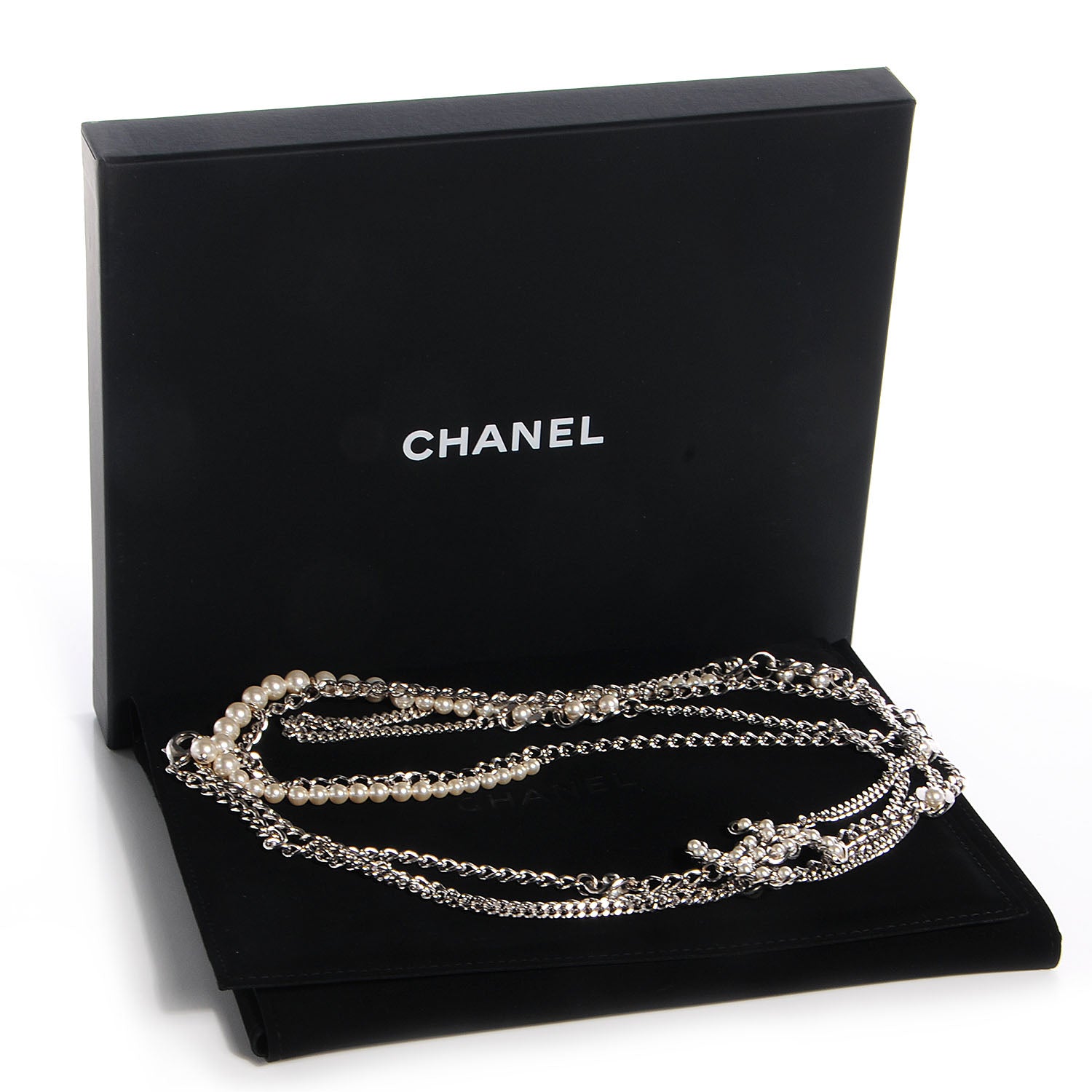 Chanel Pearl CC Long Chain Necklace Silver 6 of 6