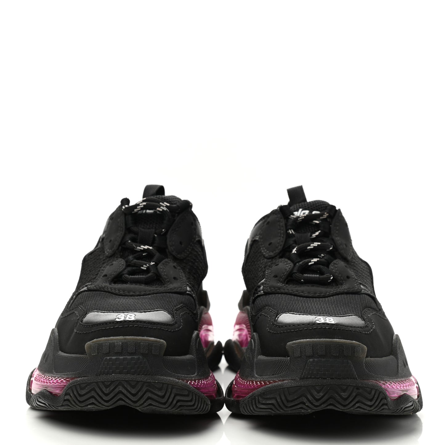 Fabric Mesh Clear Sole Womens Triple S Sneakers 38 Black Pink Neon