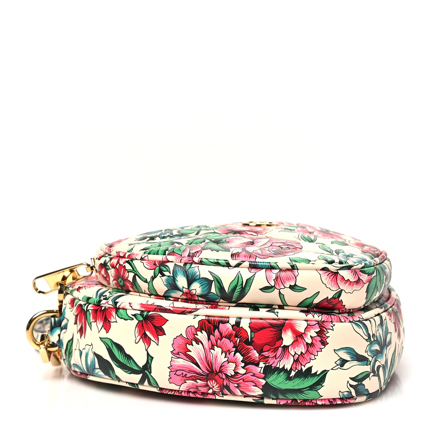 Gucci Calfskin Matelasse Diagonal Brit Roses Print Mini Interlocking G Heart Shoulder Bag  White Multicolor 4 of 9