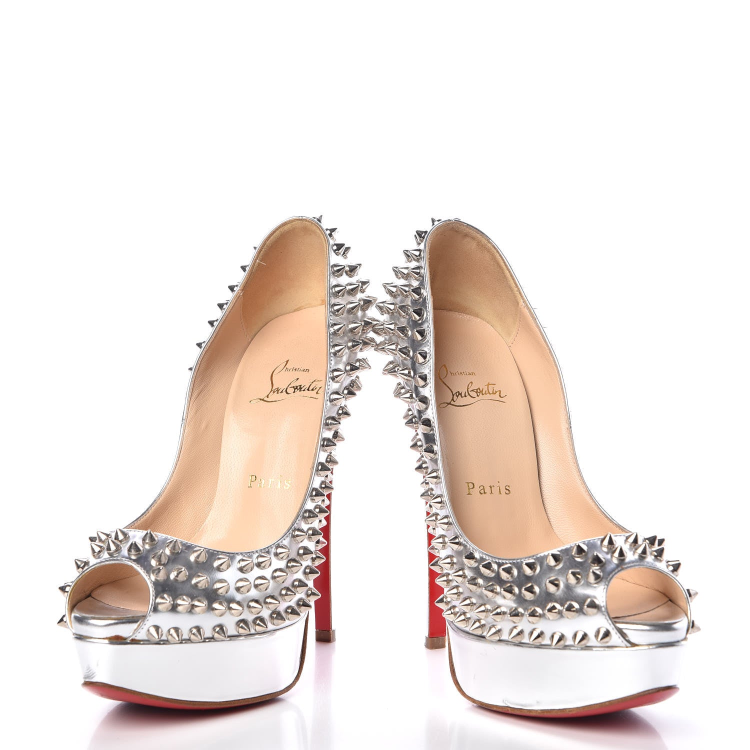 Christian Louboutin Specchio Lady Peep Spikes 150 Pumps 36.5 Silver 6 of 13