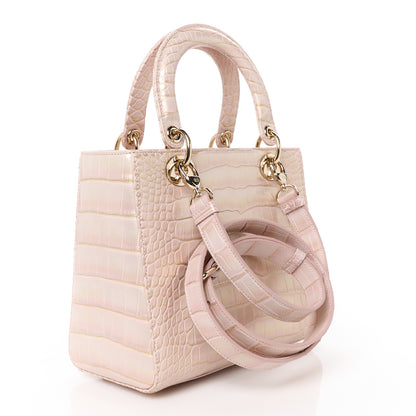 Christian Dior Metallic Alligator Medium Lady Dior Rose 3 of 11