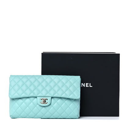 Chanel Caviar Quilted Flap Clutch Light Blue 10 of 10