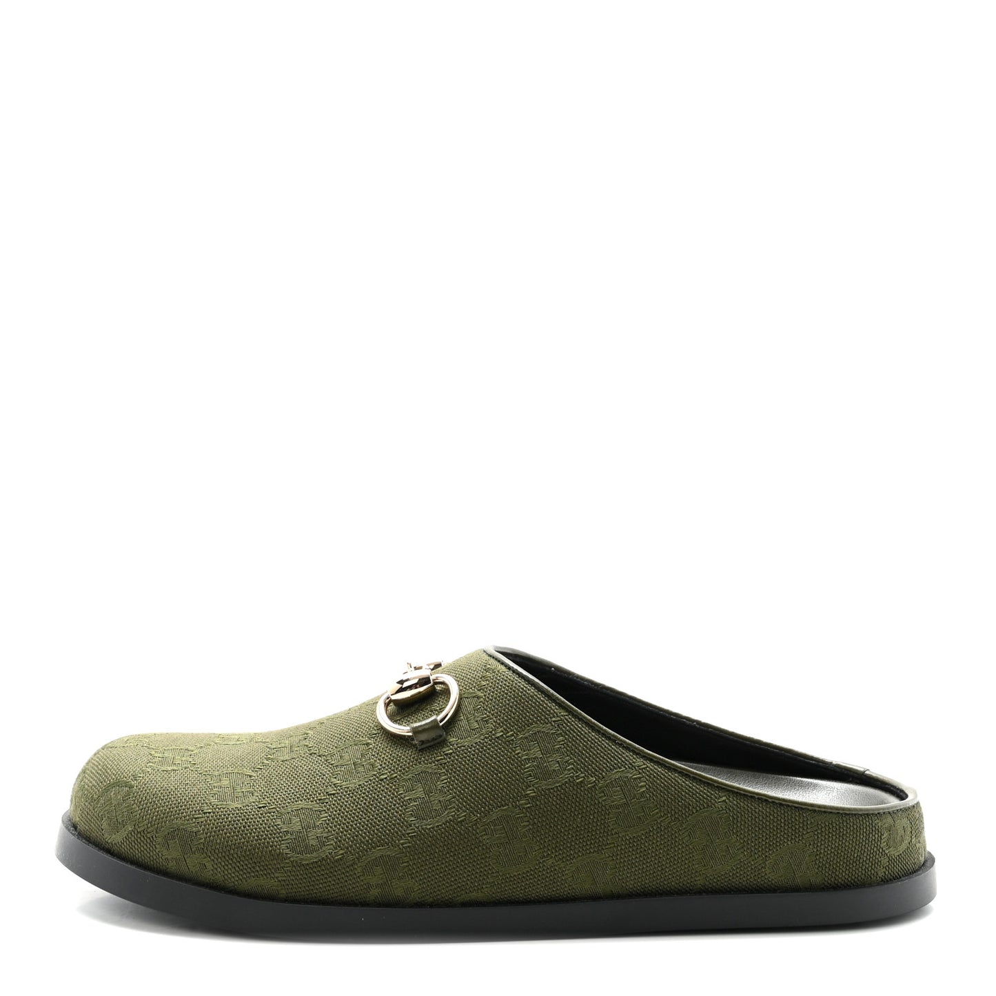 New Canvas Monogram GG Granada Kid Womens Horsebit Mules 36.5 Green
