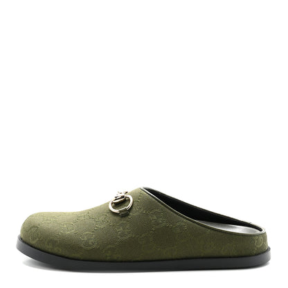 Gucci New Canvas Monogram GG Granada Kid Womens Horsebit Mules 36.5 Green 1 of 10