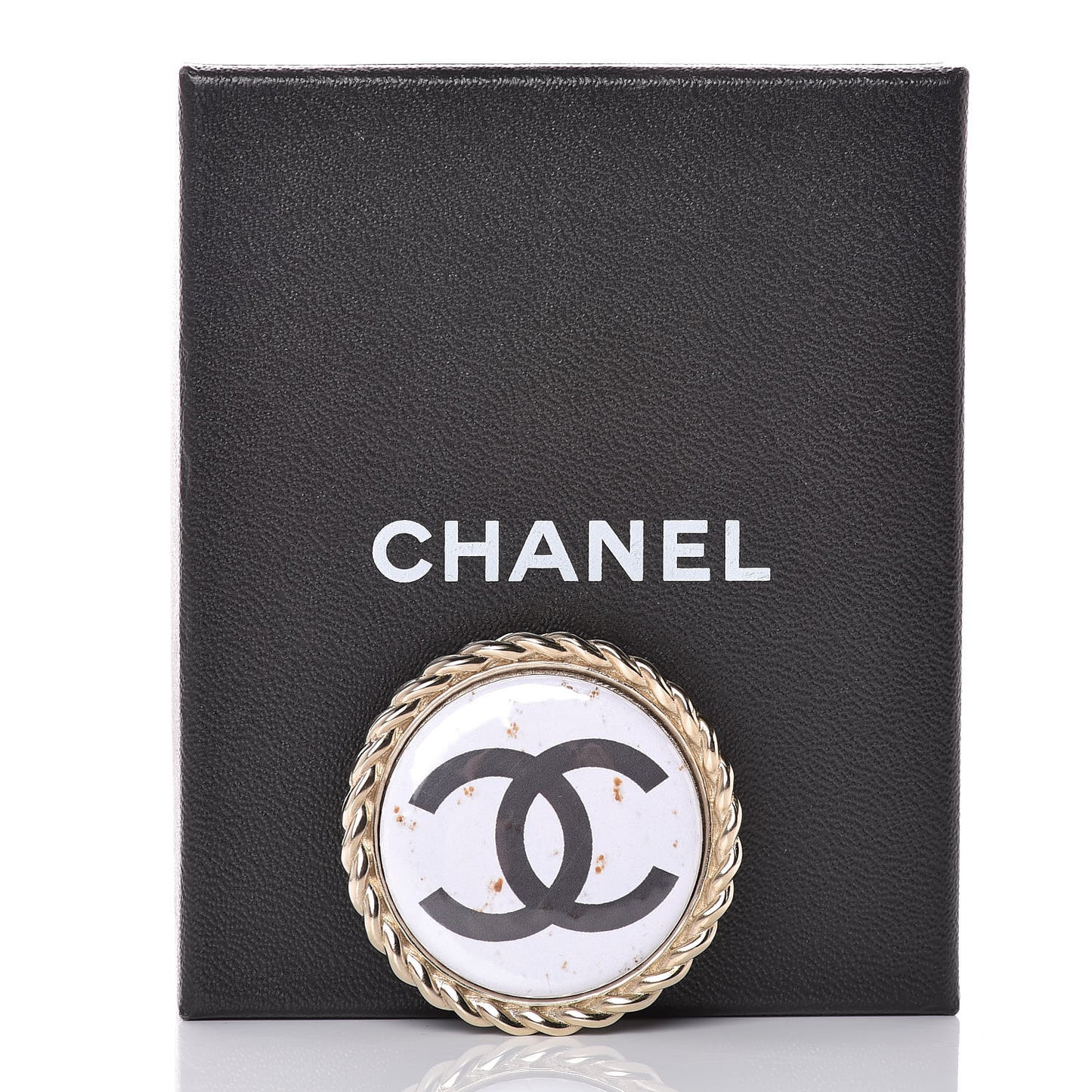 Enamel CC Brooch White Gold